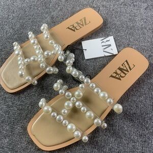 Zara Women's Beige Pearl Sandals